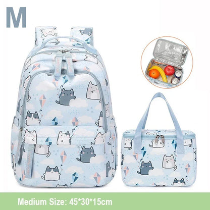 Kawaii Cats with Kites Backpack – Waterproof Polyester Bag | Medium & Large Sizes