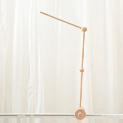 Wooden crib mobile bed bell bracket with vertical pole and round base connector
