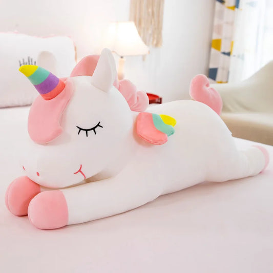 Kawaii Sleepy Unicorn Plushie – Soft Rainbow Dream Stuffed Animal | 30cm–100cm | 3 Colours