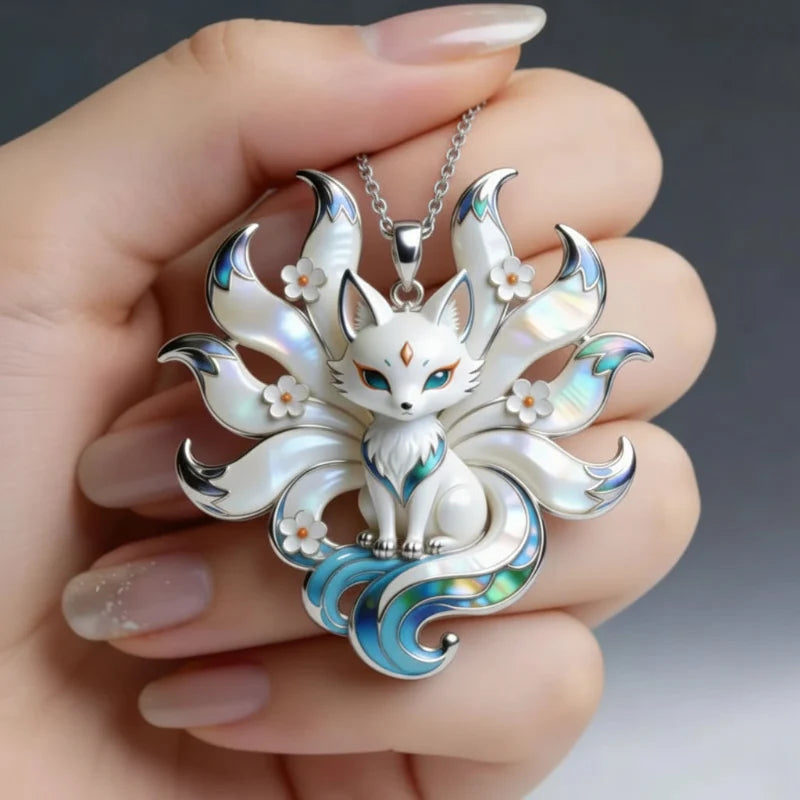 Kawaii Kitsune Fox Necklace – Intricate Silver Fox Pendant | Japanese Folklore Jewellery