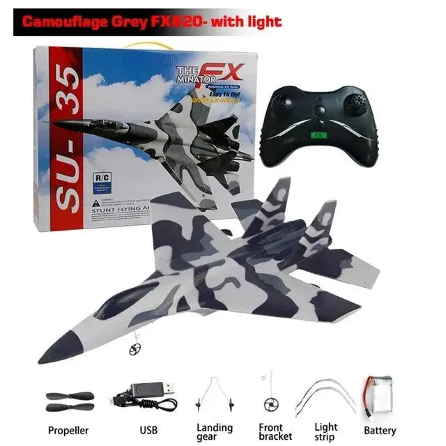 Camouflage grey RC foam glider airplane set with remote controller and propellers