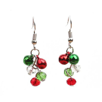 Colorful holiday bead drop earrings with green, red, and clear crystal charms