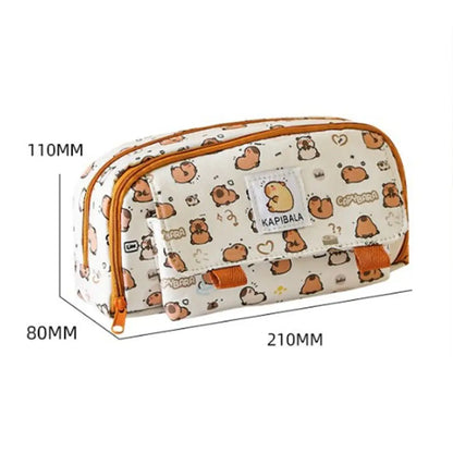 Pencil bag size diagram for capybara print pouch: 210mm wide, 110mm tall, 80mm deep