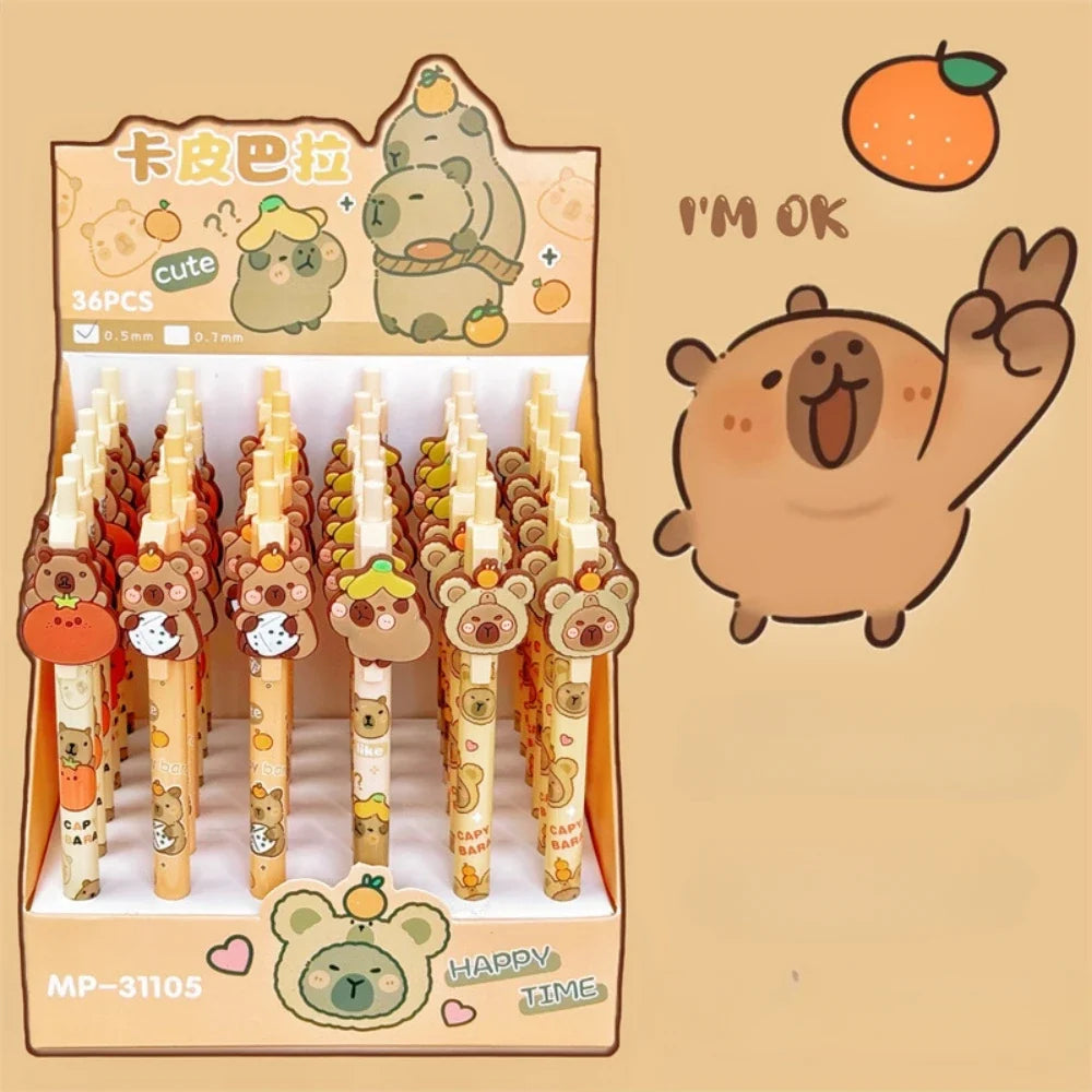 Kawaii Capybara Pens – Cute 4-Piece Gel Pen Set | 0.5mm Writing Tip | Random Designs