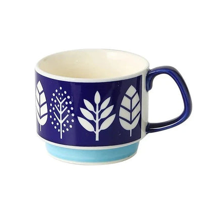 Retro Ceramic Stackable Mug 300ml – Scandinavian Pattern | Spots, Apples, Tulips, Trees & More | Coffee, Tea & Breakfast Cup | Housewarming Gift