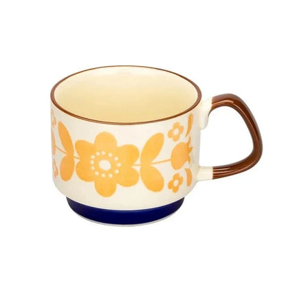 Retro Ceramic Stackable Mug 300ml – Scandinavian Pattern | Spots, Apples, Tulips, Trees & More | Coffee, Tea & Breakfast Cup | Housewarming Gift