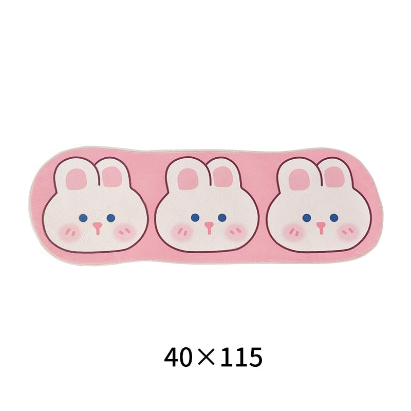Pink strip area rug with three cute bunny faces, 40x115