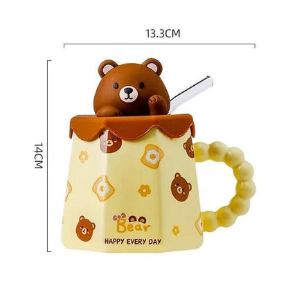 Bear mug size 13.3×14cm, with 3D lid and clear straw, 400ml