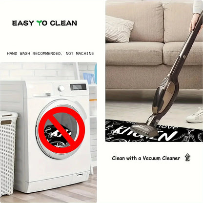 Long-pile absorbent bathroom mat being cleaned with a vacuum cleaner