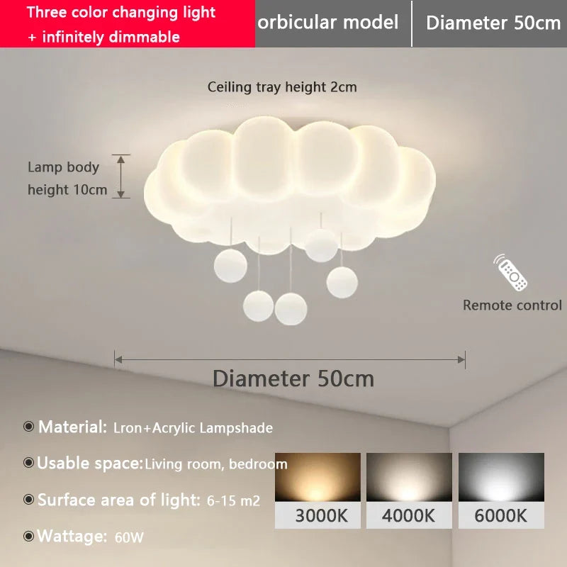 Cloud ceiling light, 50cm diameter, 60W; remote control; 3-color changing
