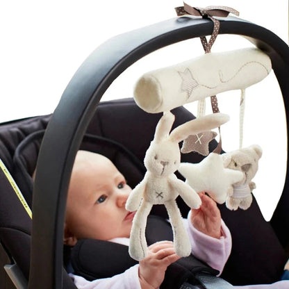 Baby Stroller Hanging Toy – Plush Rabbit, Bear & Star Set with Spiral Cord & Clip | Crib, Car Seat & Pram Mobile | Newborn Baby Shower Gift