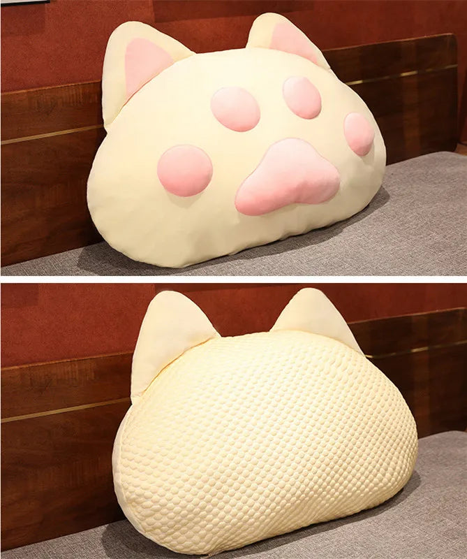 Kawaii Giant Cat Paw Pillow – Cute Cotton Cushion | Pink, Grey & White | 60x40cm & 90x55cm