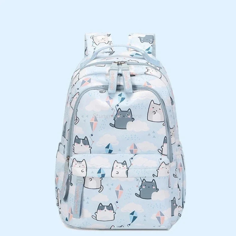 Kawaii Cats with Kites Backpack – Waterproof Polyester Bag | Medium & Large Sizes