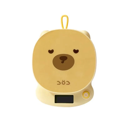 Dog digital kitchen scales with yellow round face, LCD display and yellow control button