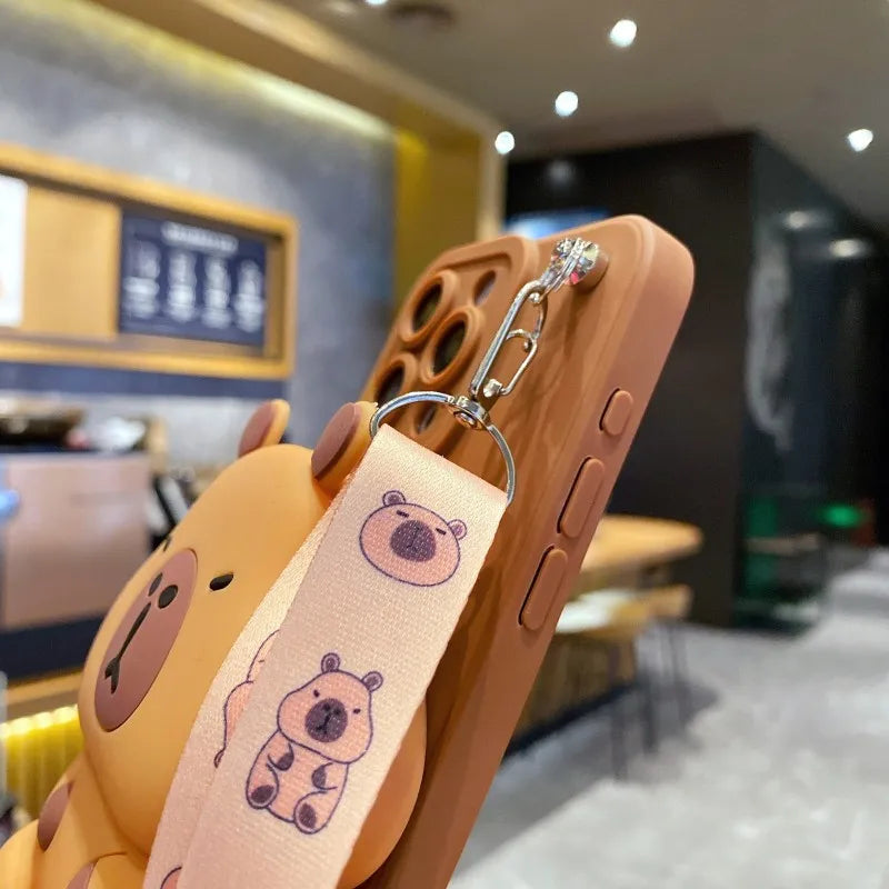 Kawaii Chonky Capybara Samsung Phone Case with Lanyard – Cute Protective Cover | Dark & Light Brown