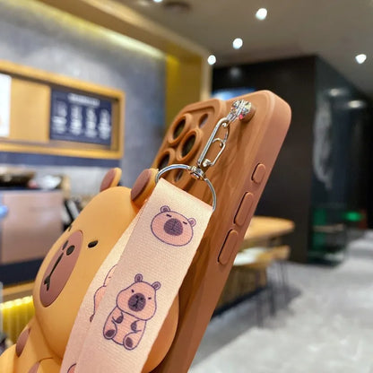 Kawaii Chonky Capybara Samsung Phone Case with Lanyard – Cute Protective Cover | Dark & Light Brown