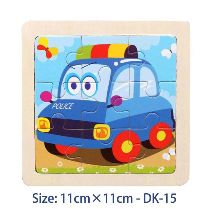 Kids wooden jigsaw puzzle tile set, police car theme, 11x11 cm