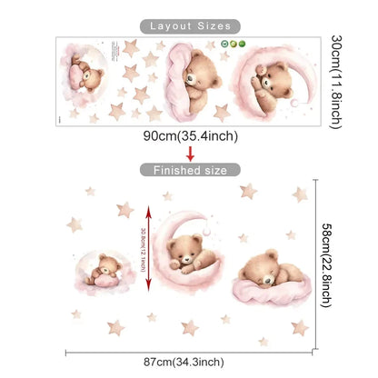 Kids & Nursery Wall Stickers – Watercolour Bears, Hearts & More | Self-Adhesive Peel & Stick | Nursery, Bedroom & Playroom Decor