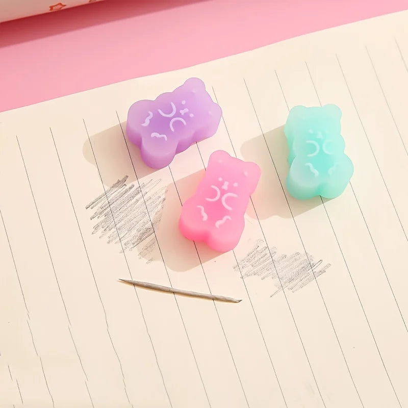 Kawaii Gummy Bear Erasers – Cute 5-Piece Bear-Shaped Rubber Eraser Set