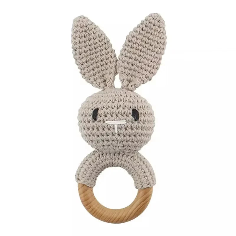 Baby Crochet Rattle & Wooden Teether Toy – BPA Free | Soft Animal Design | Giraffe, Bunny, Lion & More | Newborn Baby Shower Gift