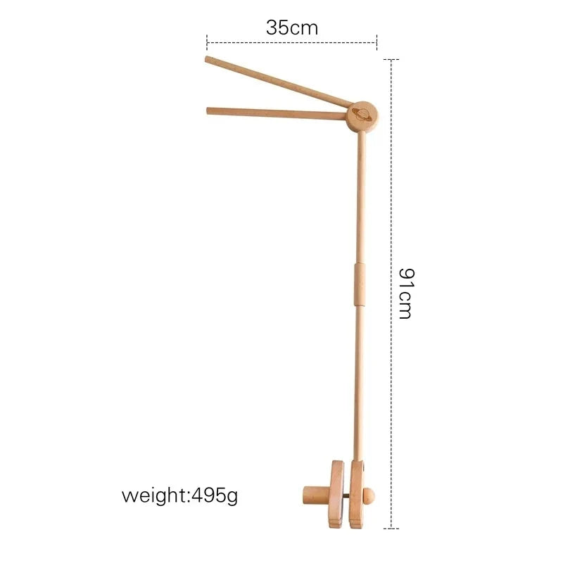 Wooden crib mobile holder with short arm and adjustable base bracket