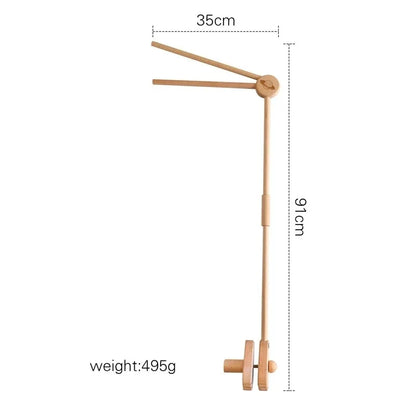 Wooden crib mobile holder with short arm and adjustable base bracket