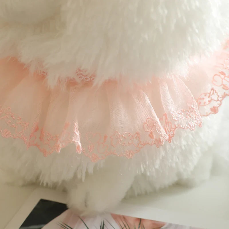 Kawaii Pretty Pomeranian Plushie – Fluffy White Dog with Pink Ruffle Collar | 31cm, 37cm & 52cm