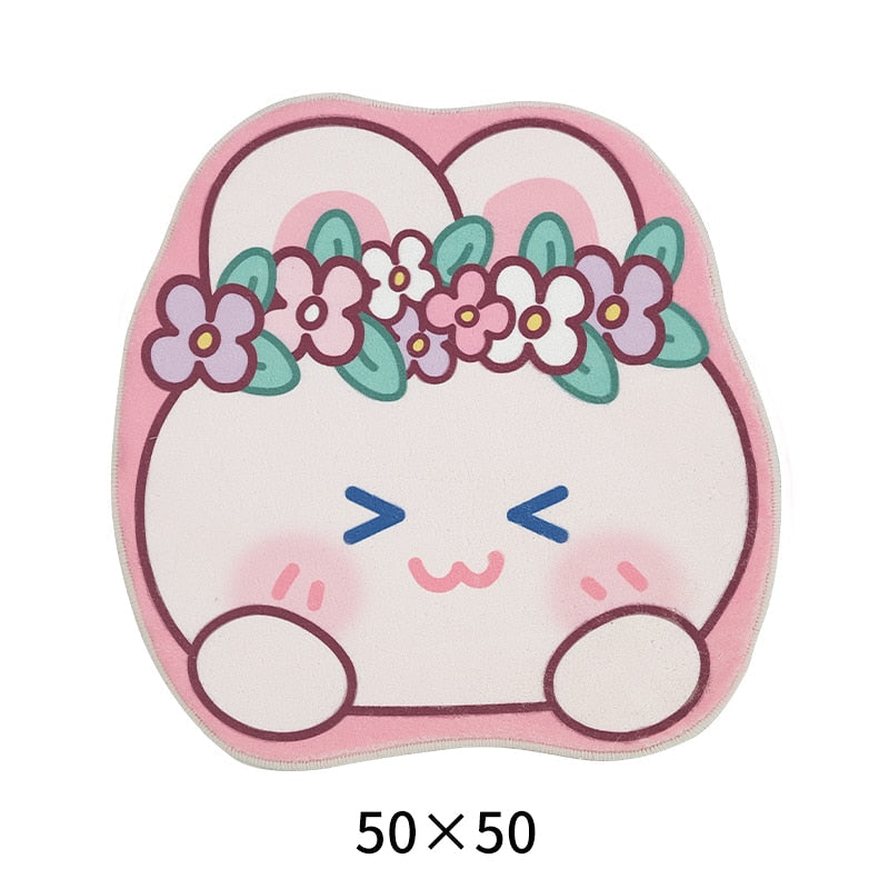 Pink and white bear face area rug with flower crown, 50x50