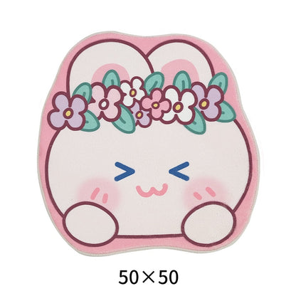 Pink and white bear face area rug with flower crown, 50x50