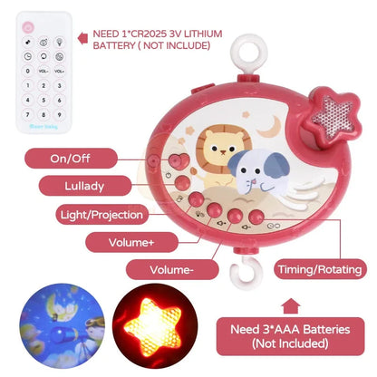 Baby Crib Mobile with Remote Control – Rotating Musical Projector Night Light | Hanging Animal Rattles | 0–12 Months | Newborn Baby Shower Gift