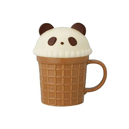 Panda ice cream mug with waffle-texture cup, rounded handle
