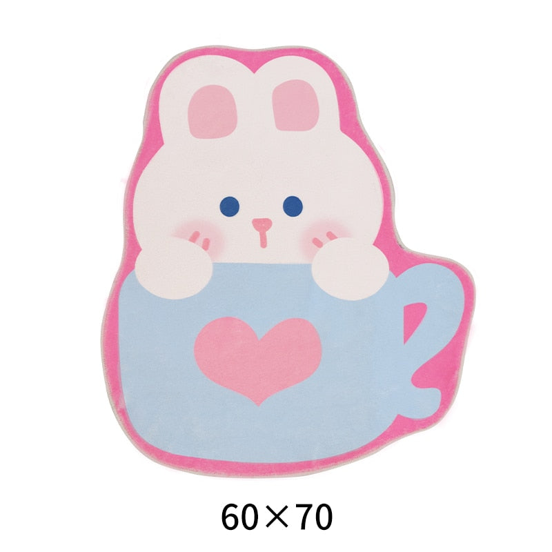 Cute washable non-slip area rug with white rabbit holding a heart, 60 x 70