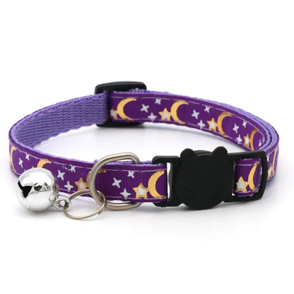 Cat Collar with Bell – Adjustable Star & Moon Pet Necklace