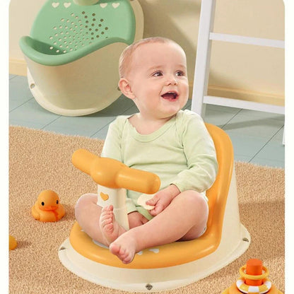 Baby Bath Seat with Suction Base & Safety Rail – Ergonomic Support Chair for Bath & Shower | Green, Pink, Blue, Yellow, Orange | Baby Shower Gift