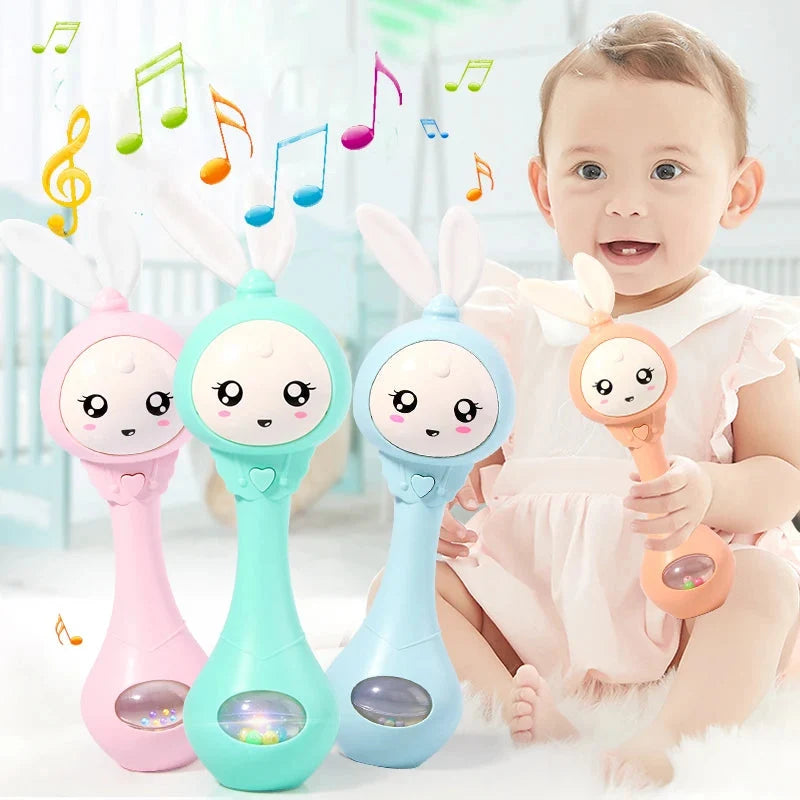 Rabbit intelligent baby rattle toy set in multiple colors with cute face design