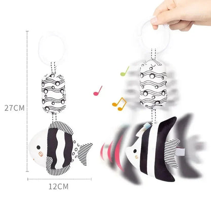 Stroller hanging animal plush rattles set with fish, star, and sound notes