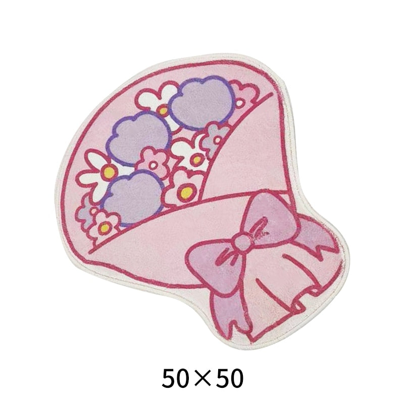 Cute washable non-slip area rug, pink heart and animal characters, 50 x 50