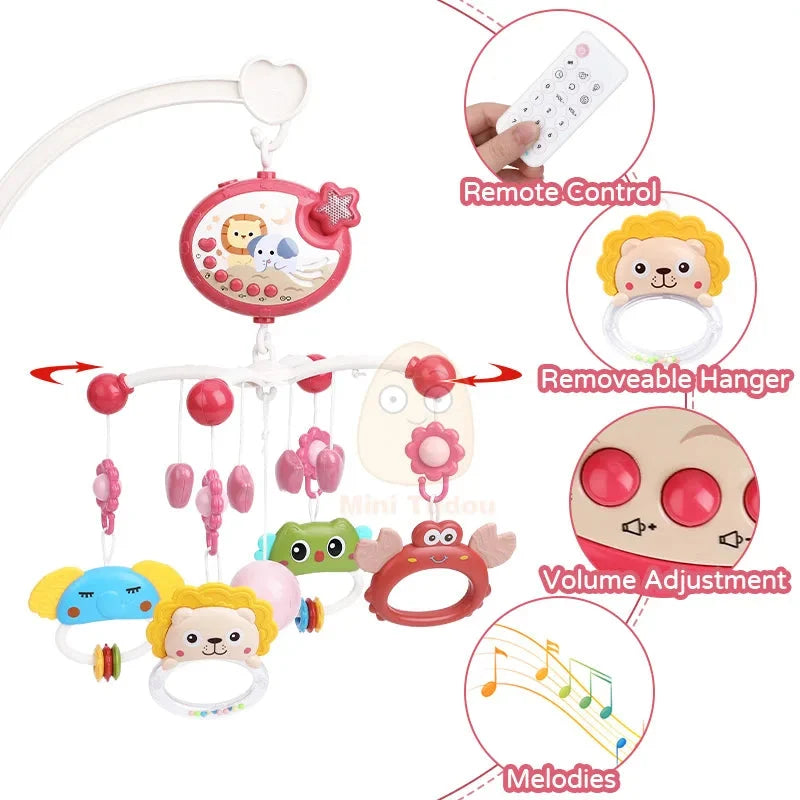 Baby Crib Mobile with Remote Control – Rotating Musical Projector Night Light | Hanging Animal Rattles | 0–12 Months | Newborn Baby Shower Gift
