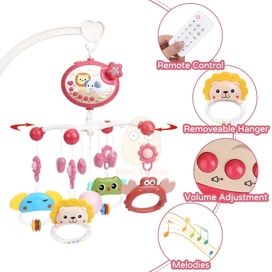 Baby Crib Mobile with Remote Control – Rotating Musical Projector Night Light | Hanging Animal Rattles | 0–12 Months | Newborn Baby Shower Gift
