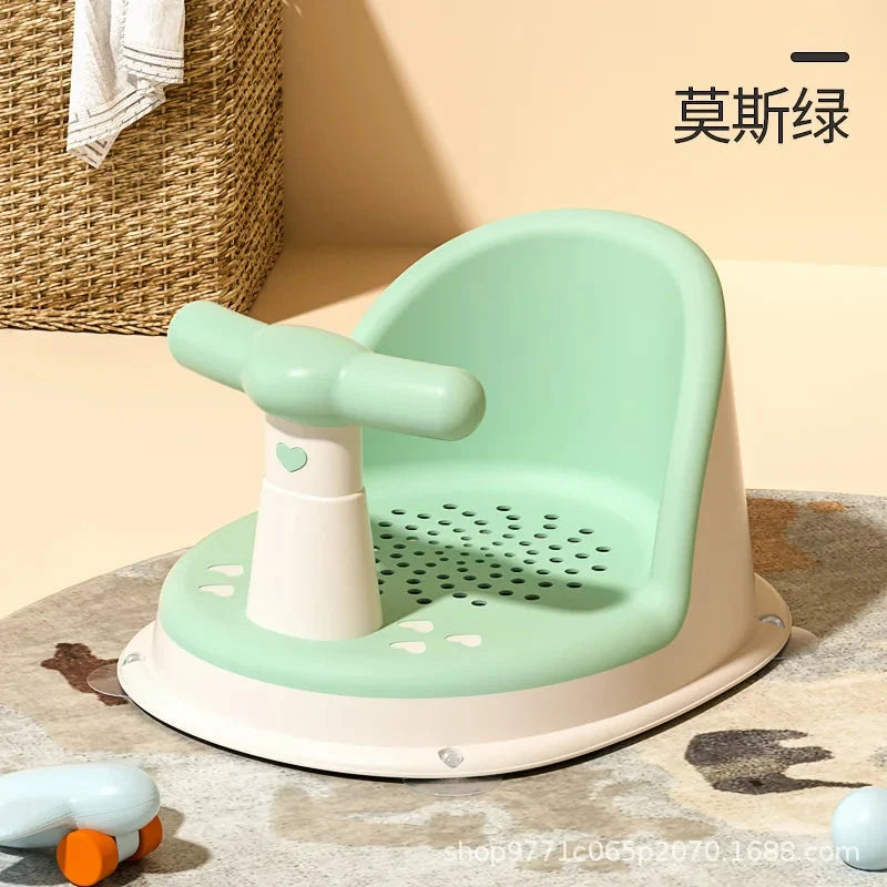 Baby Bath Seat with Suction Base & Safety Rail – Ergonomic Support Chair for Bath & Shower | Green, Pink, Blue, Yellow, Orange | Baby Shower Gift