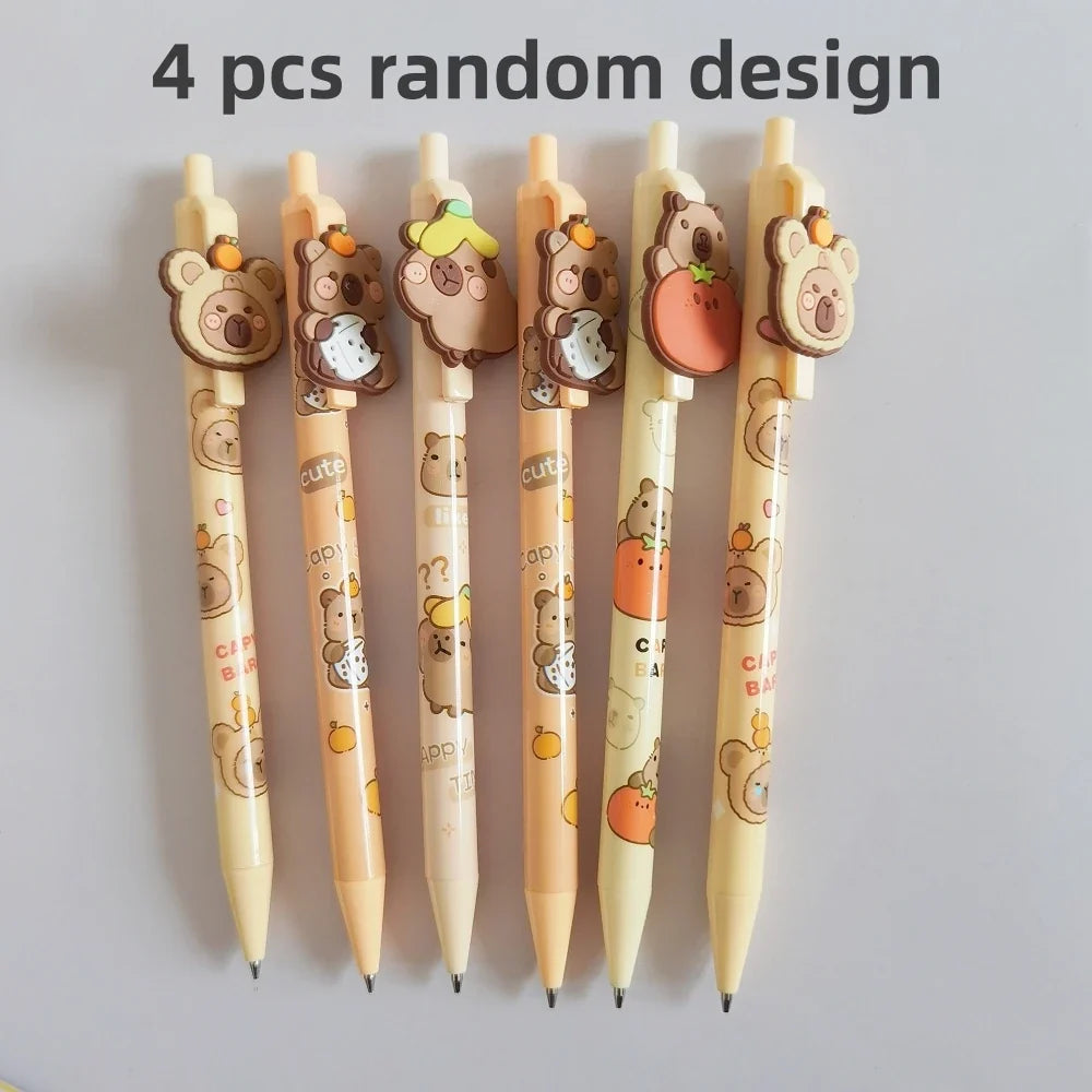 Kawaii Capybara Pens – Cute 4-Piece Gel Pen Set | 0.5mm Writing Tip | Random Designs