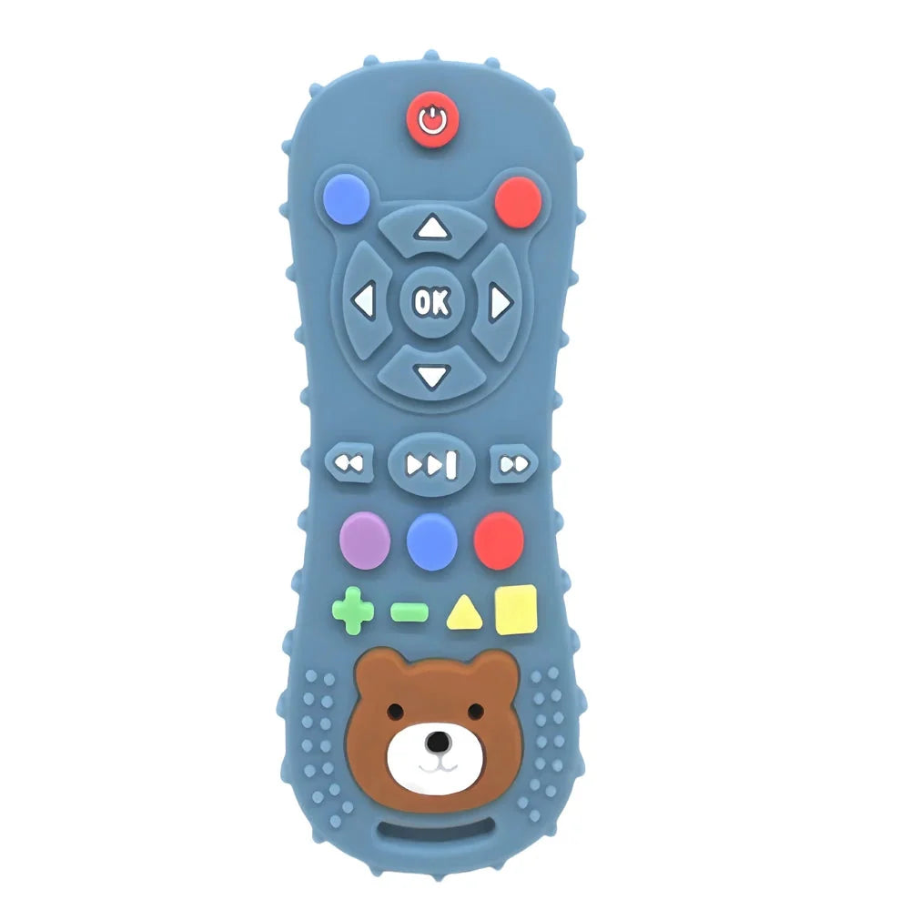 Baby TV Remote Control Silicone Teether – Bear Design | Food-Grade BPA-Free | Textured Gum Relief | 2025 Upgrade | Teething Baby Gift