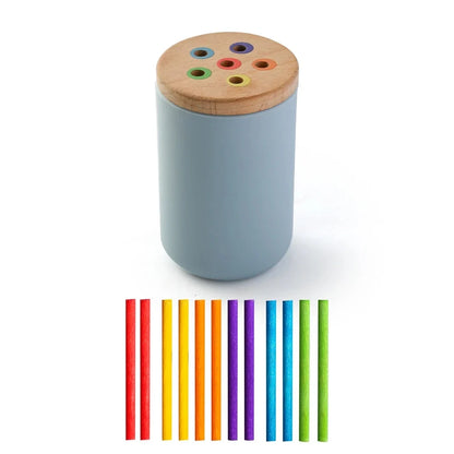 Montessori Colour Sorting Stick & Pot Toy – Wooden Rainbow Sticks, Colour Discs & Holed Lid | BPA-Free | Toddler Learning & Birthday Gift