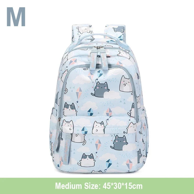 Kawaii Cats with Kites Backpack – Waterproof Polyester Bag | Medium & Large Sizes