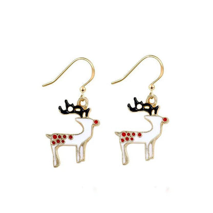 Reindeer drop earrings with gold hooks and red-studded antler and body charm