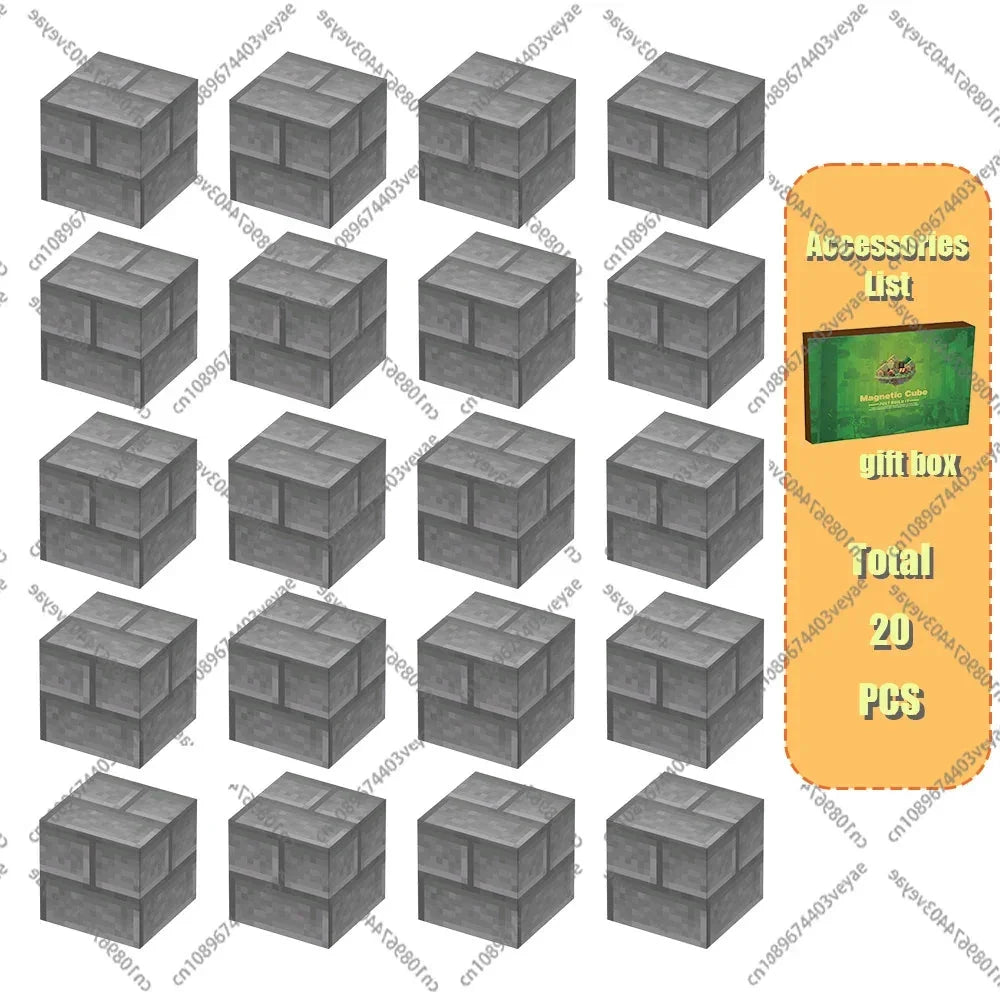Magnetic cube building blocks set showing multiple gray cube blocks