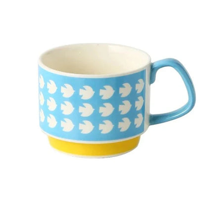 Retro Ceramic Stackable Mug 300ml – Scandinavian Pattern | Spots, Apples, Tulips, Trees & More | Coffee, Tea & Breakfast Cup | Housewarming Gift