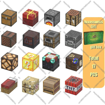 Magnetic building blocks accessory cubes with gray, brick, TNT, and water textures