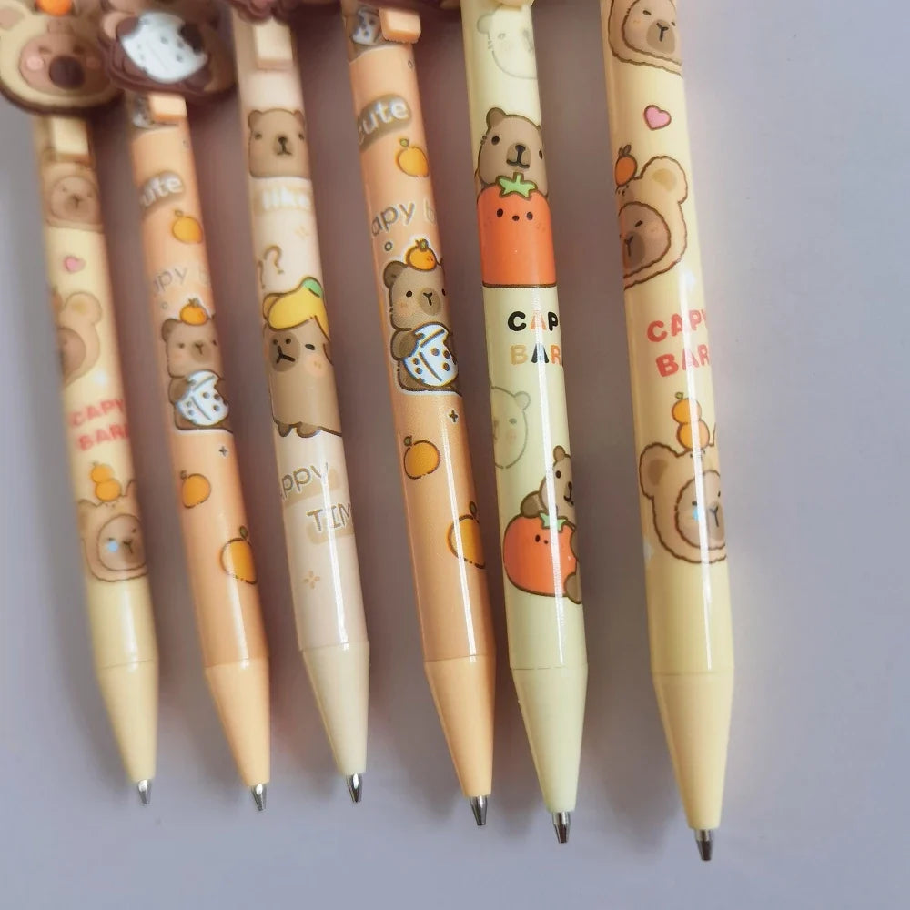 Kawaii Capybara Pens – Cute 4-Piece Gel Pen Set | 0.5mm Writing Tip | Random Designs