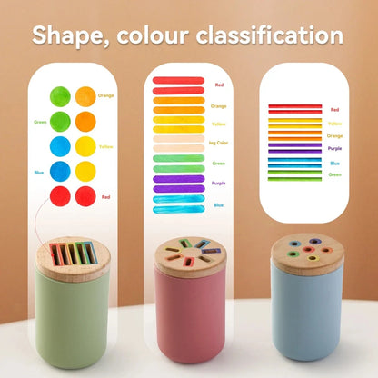 Montessori Colour Sorting Stick & Pot Toy – Wooden Rainbow Sticks, Colour Discs & Holed Lid | BPA-Free | Toddler Learning & Birthday Gift